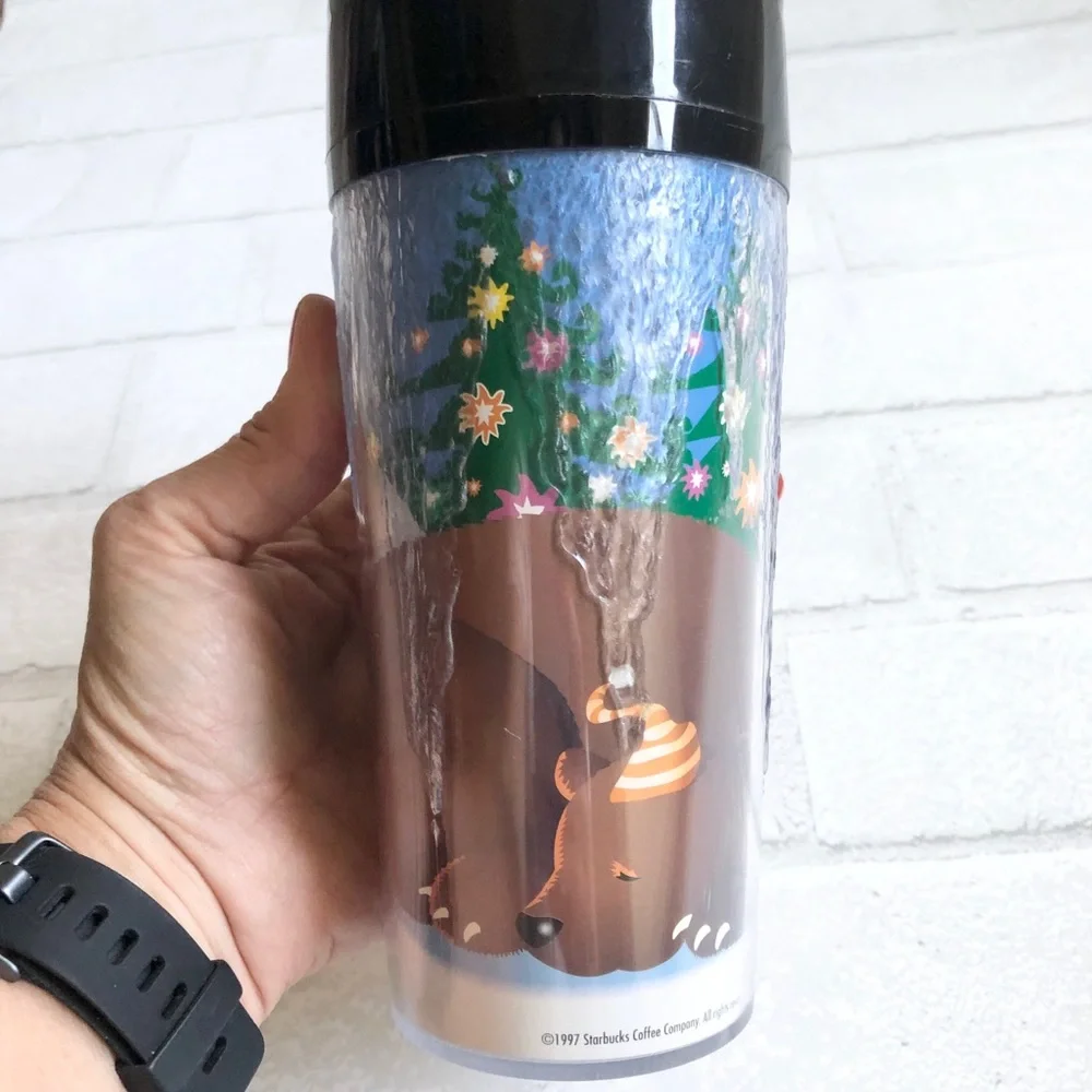 Starbucks 1997 Vintage 16oz Acrylic Tumbler - Rare Icicle Texture, Campfire Bear